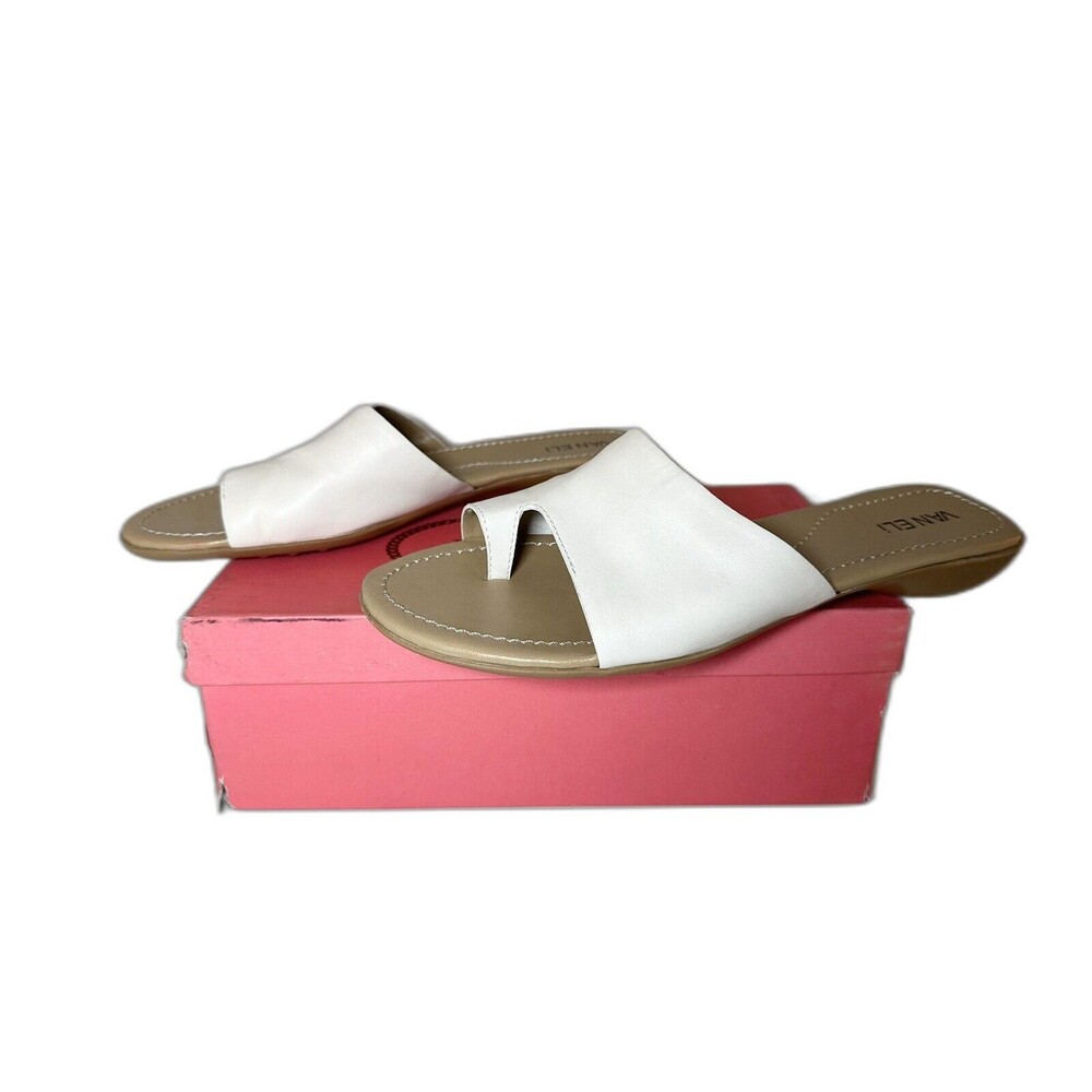 VANELi‎ Tallis White Bogota Slip On Leather Toe Loop Sandals Women's 10.5